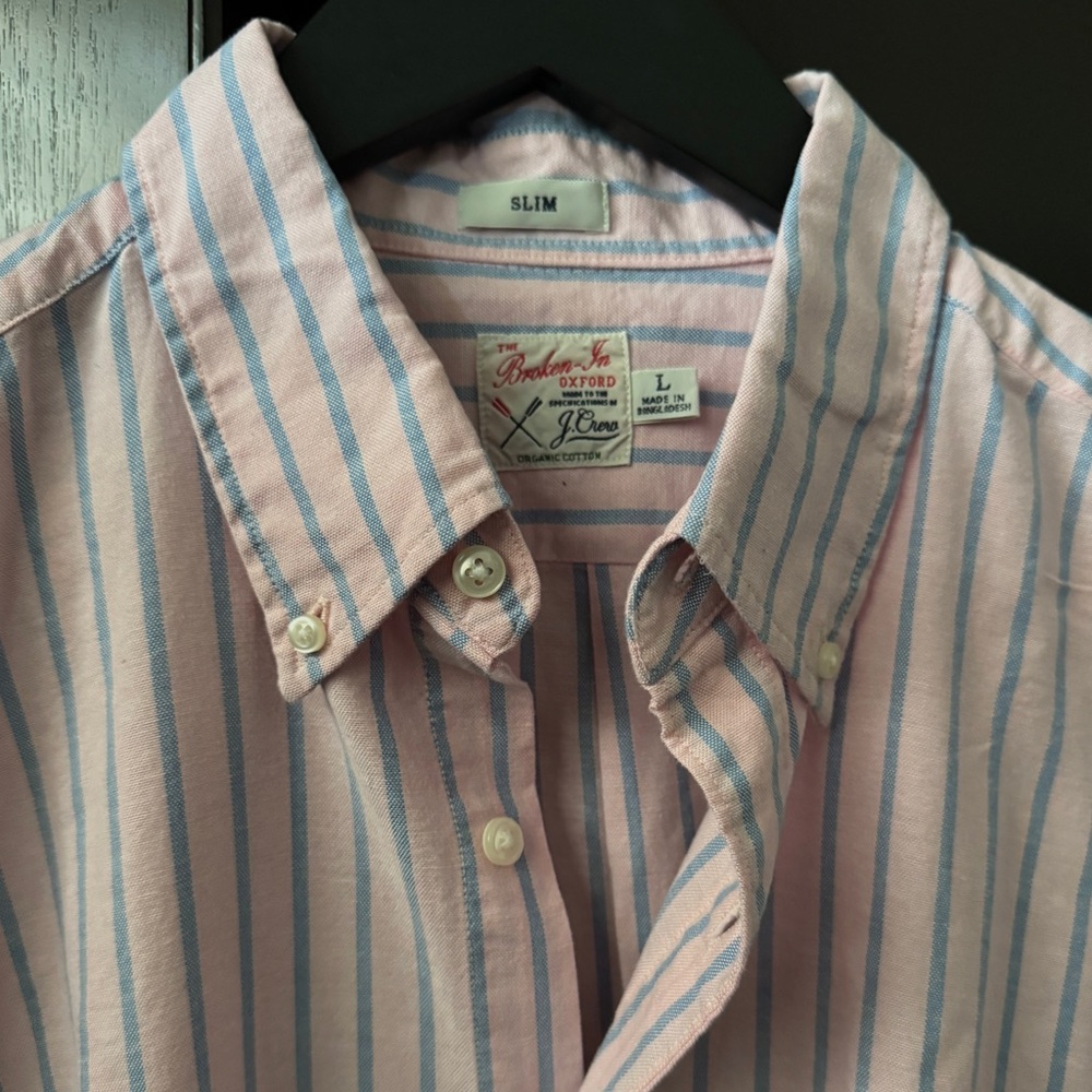 J Crew Slim Fit Pink Blue Striped Oxford Shirt - Large
